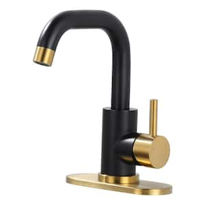 Single Handle Stainless Steel Bar Faucet with Supply Lines and Deckplate in Black and Gold