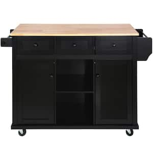 Zeus & Ruta Zeus Black Kitchen Island Cart with Wood Top and Open Storage  Microwave Oven Cabinet ZeusKCI01BK - The Home Depot