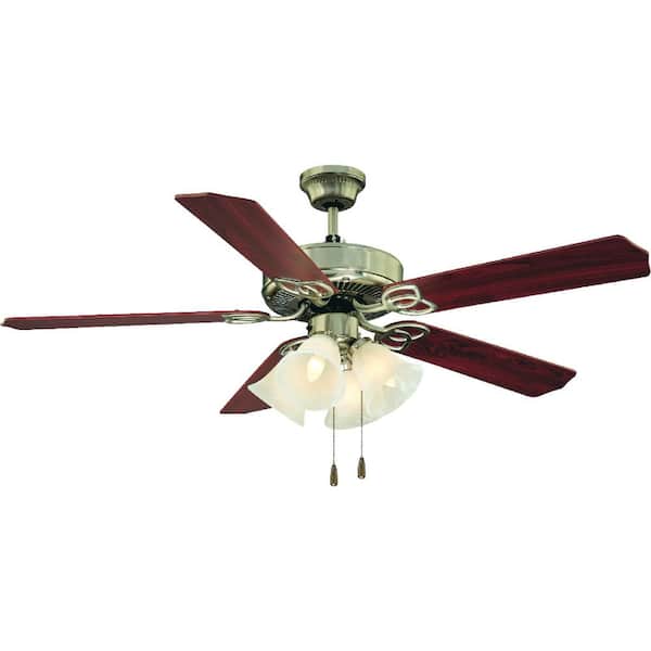 Volume Lighting 52 in. Indoor Brushed Nickel Ceiling Fan with Light and Reversible Rosewood/Walnut Blades and Alabaster Glass Shades