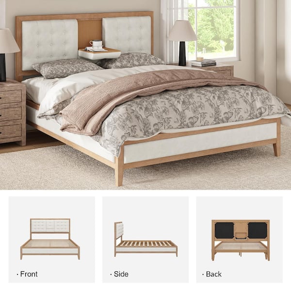 queenbee JAYDEN CREATION Romeo Beige Wood Frame Queen Platform Bed