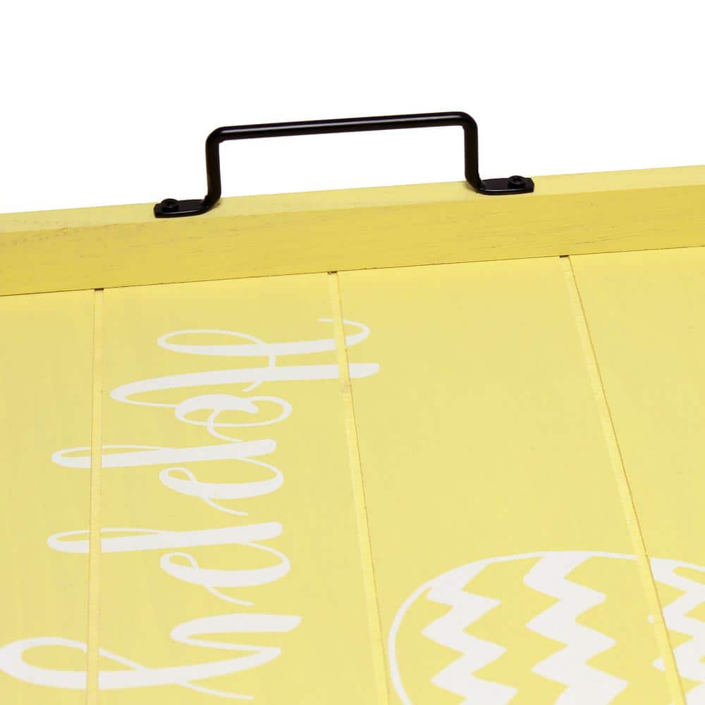 Farmhouse Yellow Wash Wood Serving Tray with Black Handles