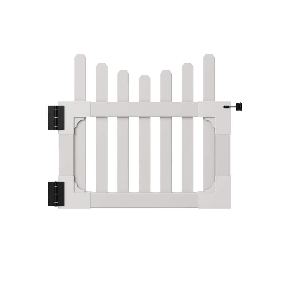 3ft H x 3.5ft W White Vinyl Picket Yard Gate with Hardware