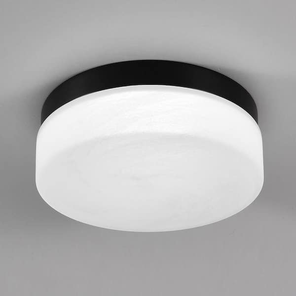 24W 5CCT 11.4 in. Black and Frosted White LED Flush Mount Ceiling Light Fixture with Frosted Glass Shade