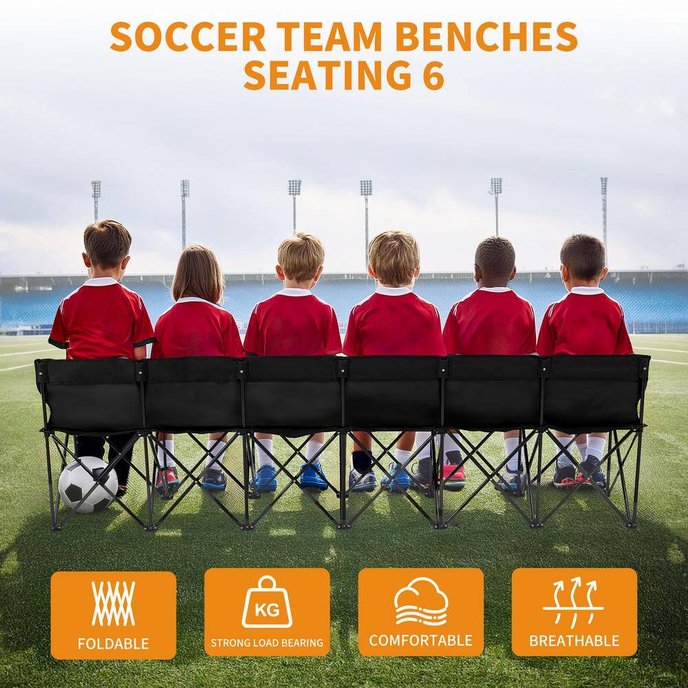 Noir 6-Seater Folding Outdoor Bench with Steel Frame