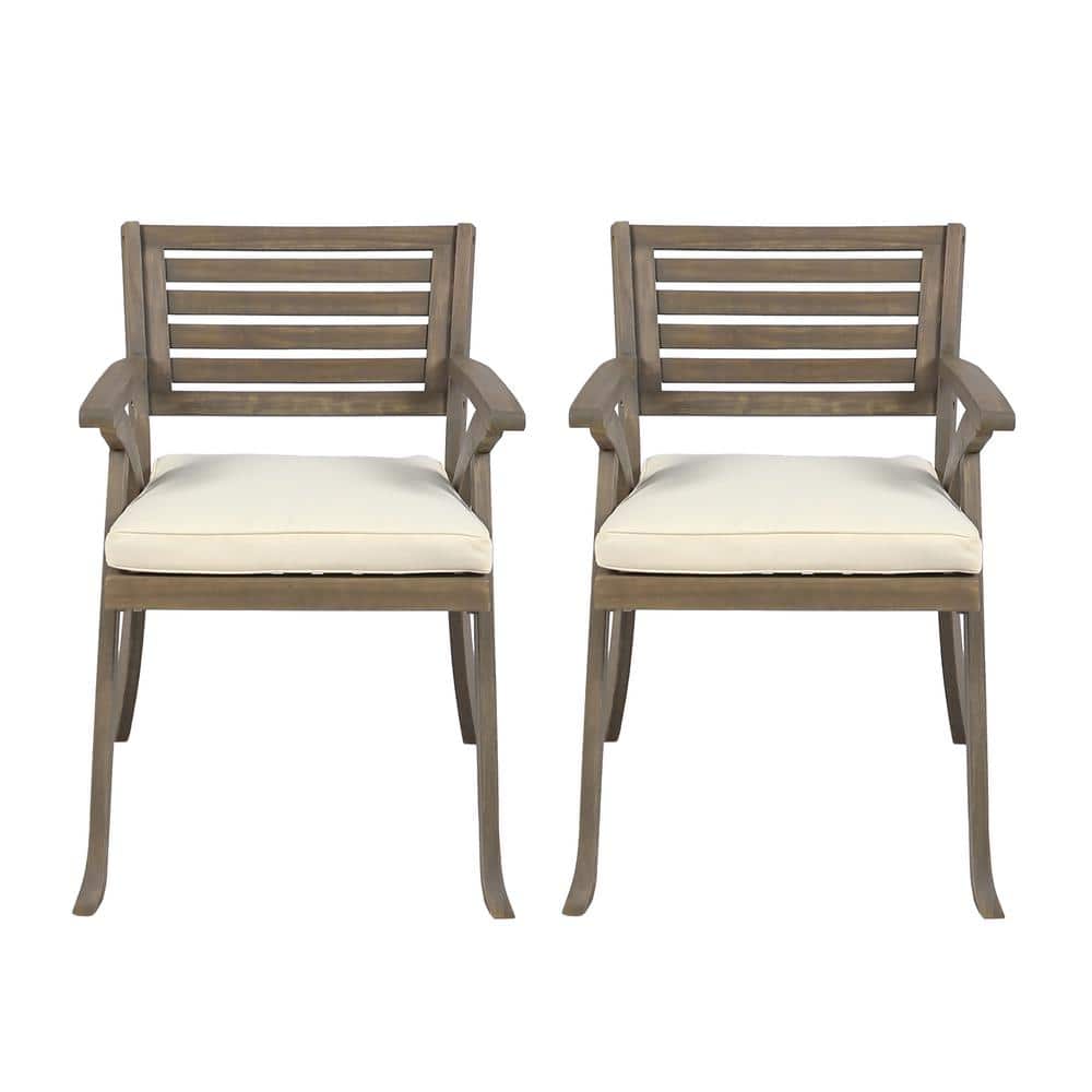 Gerald Gray Removable Cushions Wood Outdoor Patio Dining Chair with Cream C