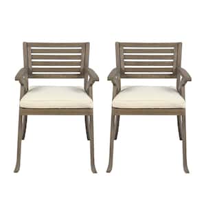 Gerald Gray Removable Cushions Wood Outdoor Dining Chair with Cream Cushions (2-Pack)