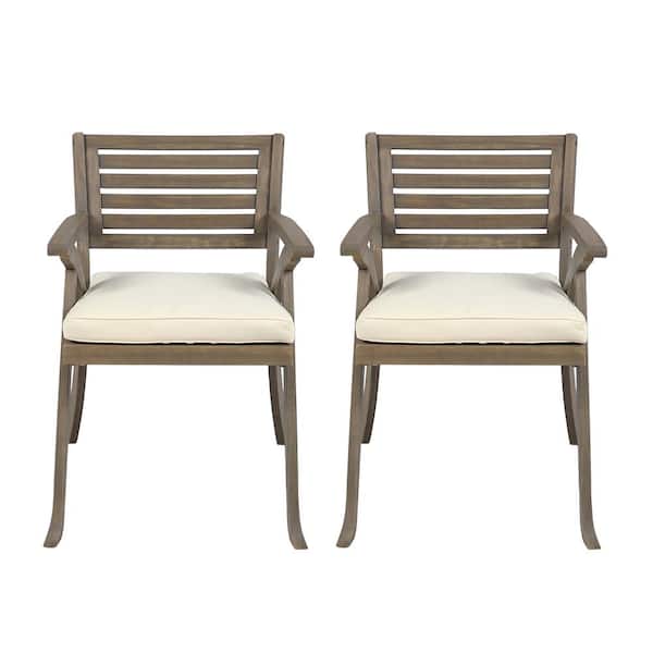 null Gerald Gray Removable Cushions Wood Outdoor Dining Chair with Cream Cushions (2-Pack)