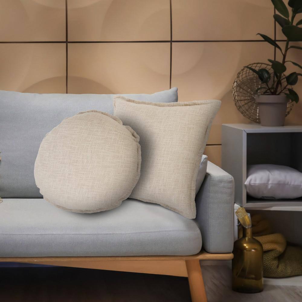 Birch Beige Round Polyester Throw Pillow 20"