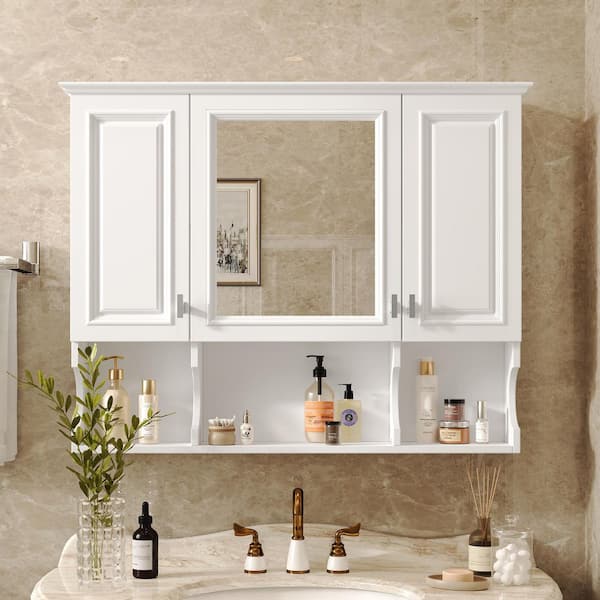 35 in. W x 28.7 in. H White Rectangular MDF Medicine Cabinet with Mirror