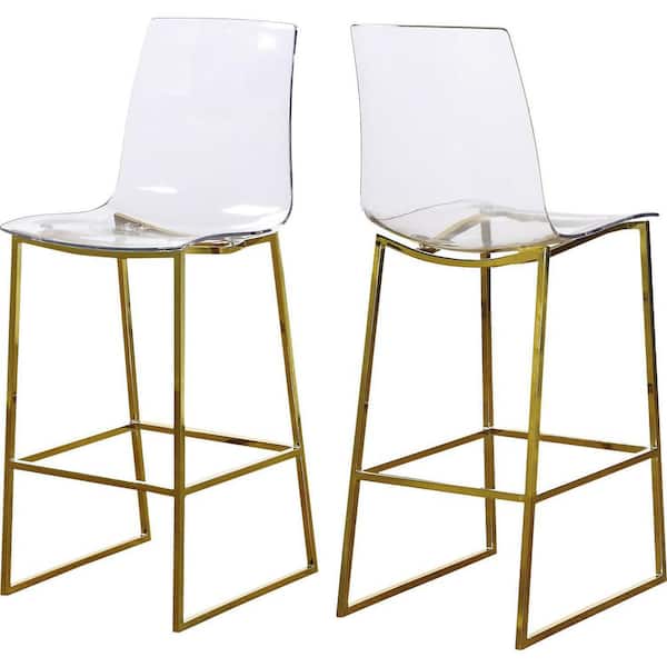 39.5 in.H Gold Finish Low Back Metal Frame Barstool Wood Seat Set of 2