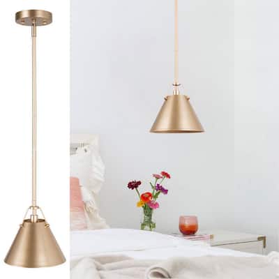 Modern Gold Pendant Light with Metal Bell Shade, Glam Hanging Light for Kitchen Island Living & Dining Room Corner Table