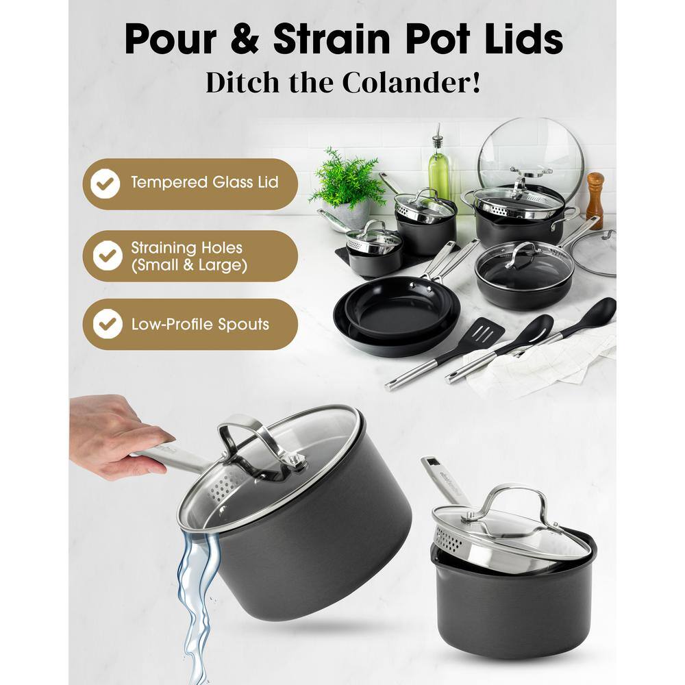 11-Piece Black Anodized Nonstick Stainless Steel Cookware Set
