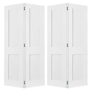 72 in. x 80 in. Shaker 2-Panel Solid Core Primed MDF Wood Interior Bifold Double Door with Hardware