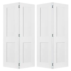 72 in. x 80 in. Shaker 2-Panel Solid Hybrid Core Primed MDF Interior Bifold Double Door with Hardware