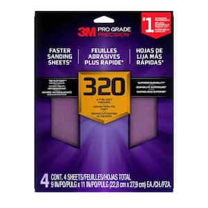 Pro Grade Precision 9 in. x 11 in. 320 Grit Faster Sanding Sheets with No-Slip Grip Backing (10-Pack)