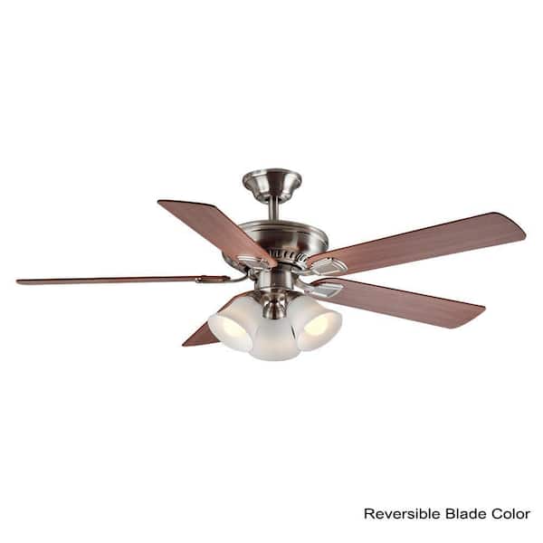 Campbell 52 in. Indoor LED Brushed Nickel Ceiling Fan with Light Kit, Downrod, Reversible Blades and Remote