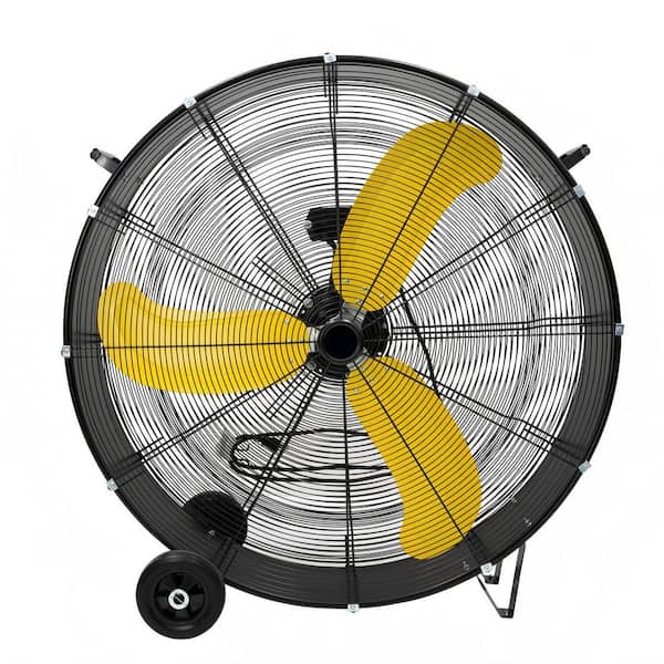 36 in. Industrial Drum Fan, 18600 CFM High Velocity Turbo Barrel Floor Fan with Casters Handle 9 ft. Cord in Yellow