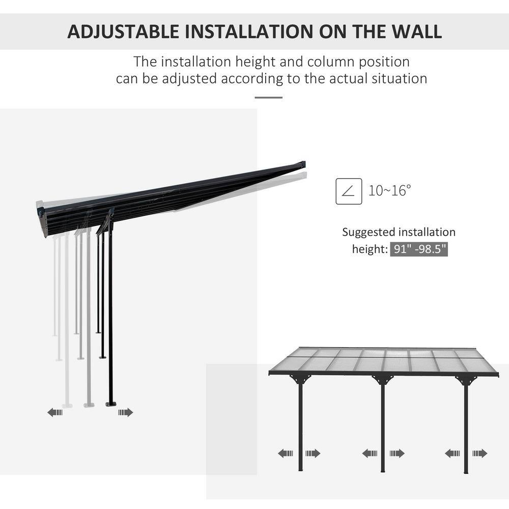 Gray Aluminum and Polycarbonate 16.5' x 10' Pergola with UV Blocking Awning