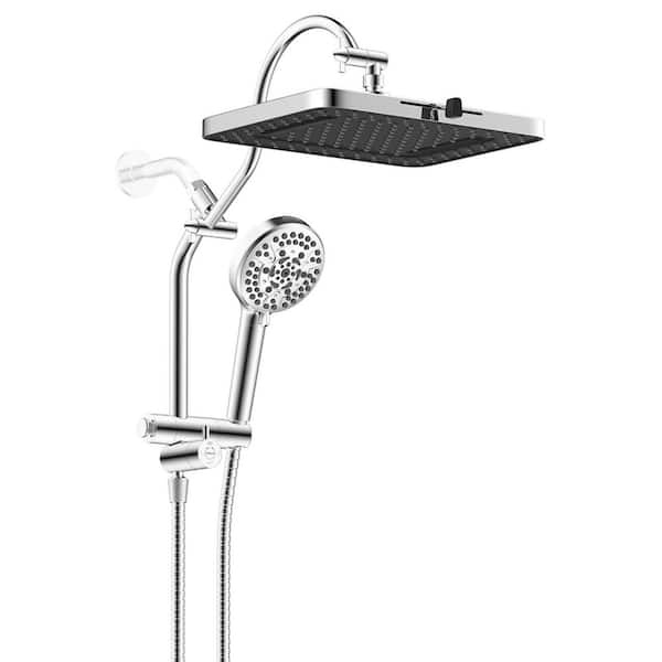 Higulf Easy Reach High Pressure 10-Spray 13 in. Wall Mount Dual Fixed and Handheld Shower Head 1.8 GPM in Chrome Finish