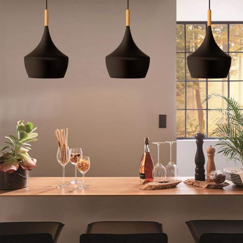 Matte Black Aluminum Dome Pendant Light with Adjustable Cord