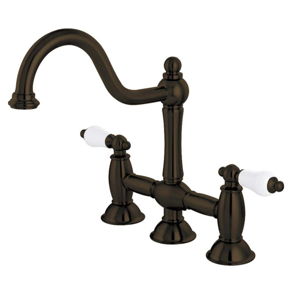 Kingston Brass Restoration 2 Handle Bridge Kitchen Faucet In Oil Rubbed   Oil Rubbed Bronze Kingston Brass Bridge Kitchen Faucets Hks3785pl 64 1000 