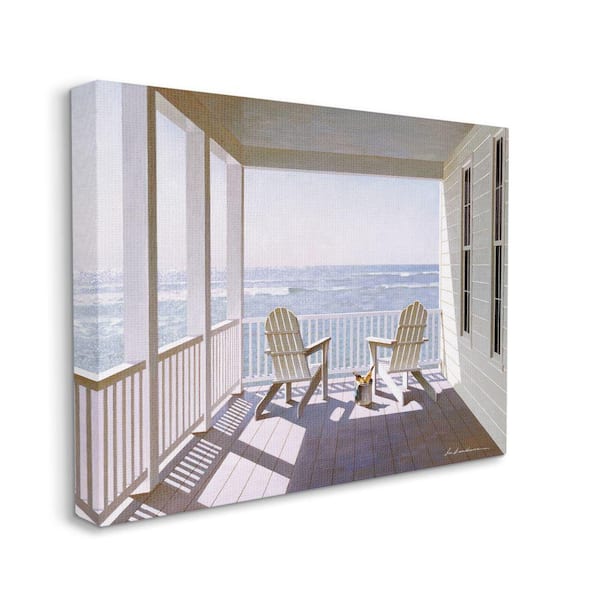Stupell Industries "Porch Chairs Overlooking Tide Realistic Painting" by Zhen-Huan Lu Unframed Nature Canvas Wall Art Print 36 in. x 48 in.