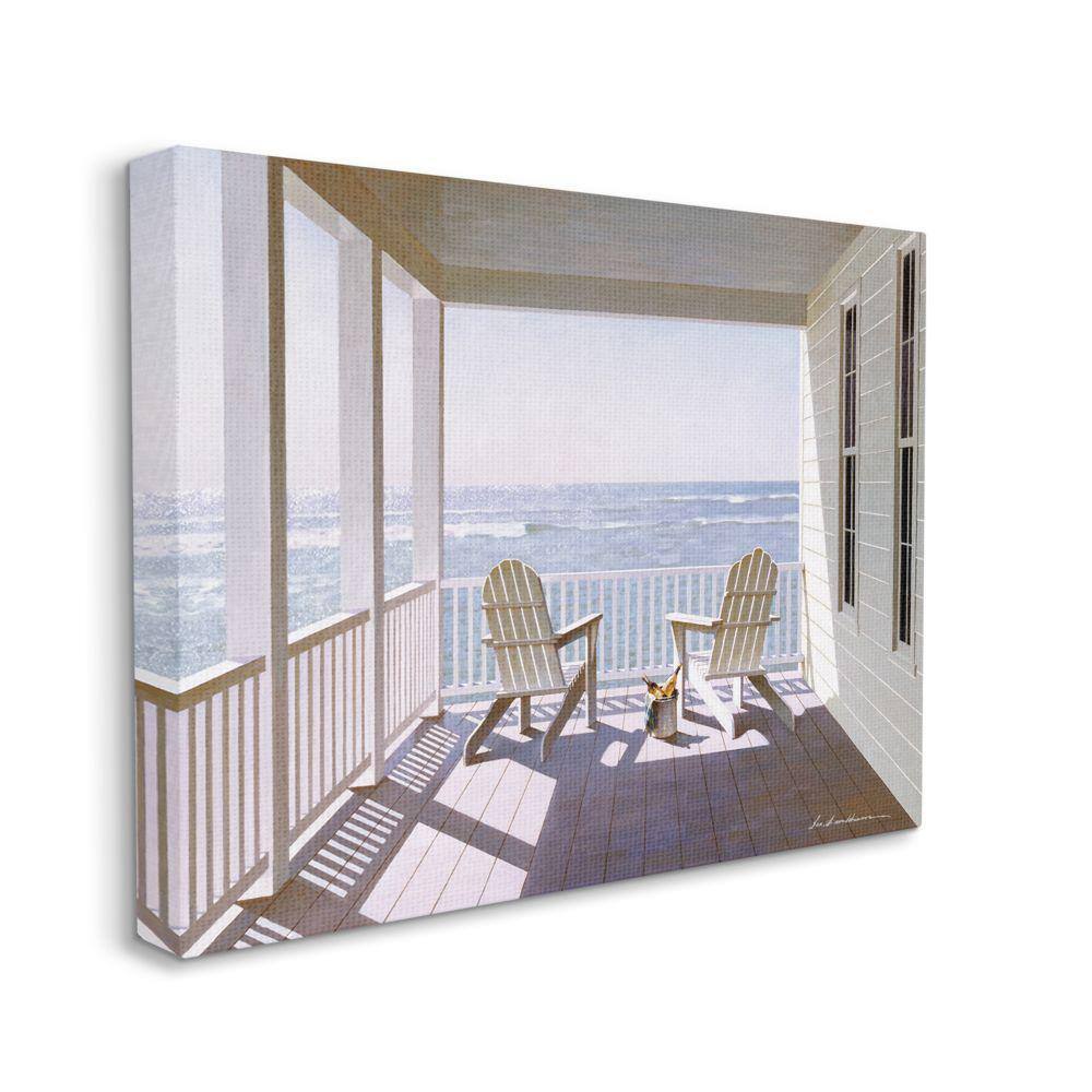 Porch Chairs Overlooking Tide Realistic Painting by Zhen-Huan Lu Unframed Nature Canvas Wall Art Print 24 in. x 30 in. price history on PriceWatchPro