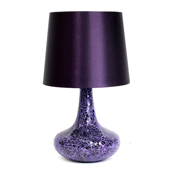 Creekwood home 14.17 in. Purple Contemporary Patchwork Crystal Glass Table Lamp with Purple Fabric Shade