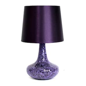14.17 in. Purple Contemporary Patchwork Crystal Glass Table Lamp with Purple Fabric Shade