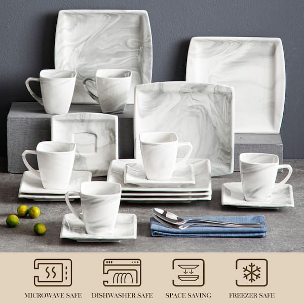 Malacasa Flora Marble Grey Porcelain Dinnerware Set Plates, Cups, Bowls,  And Saucers For 6 People Elegant Tableware Collection From Qg8i, $151.05