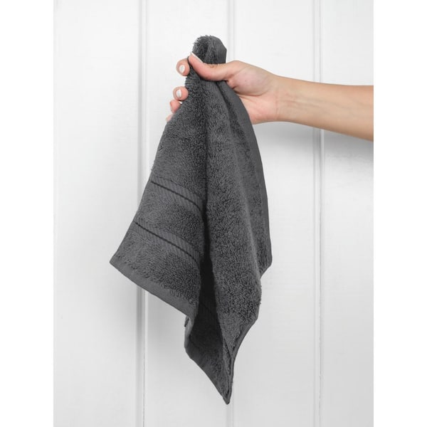 American Soft Linen Washcloth Set 100% Turkish Cotton 4 Piece Face Hand Towels for Bathroom and Kitchen - Dark Gray