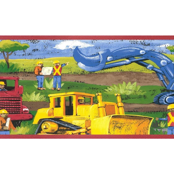 Dundee Deco Falkirk Brin Construction Site Red, Gray, Blue, Green Wallpaper Border