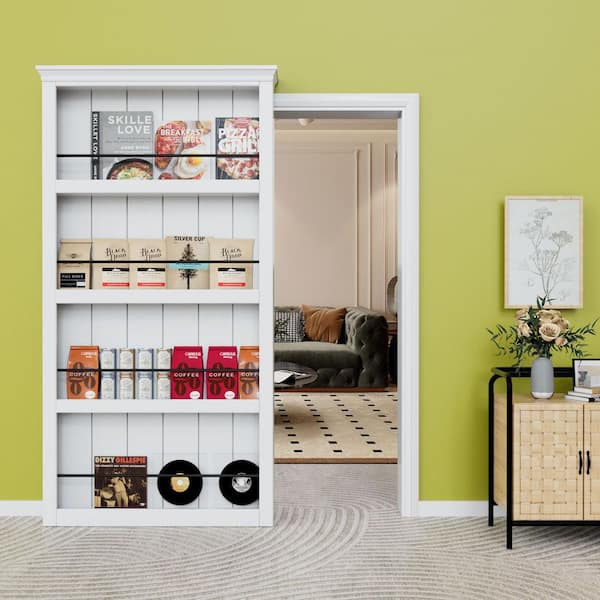 EH PUERTA 42 in. x 84 in. Decorative Cover White Primed Composite MDF Shelves Sliding Barn Door with Hardware Kit and Soft Close
