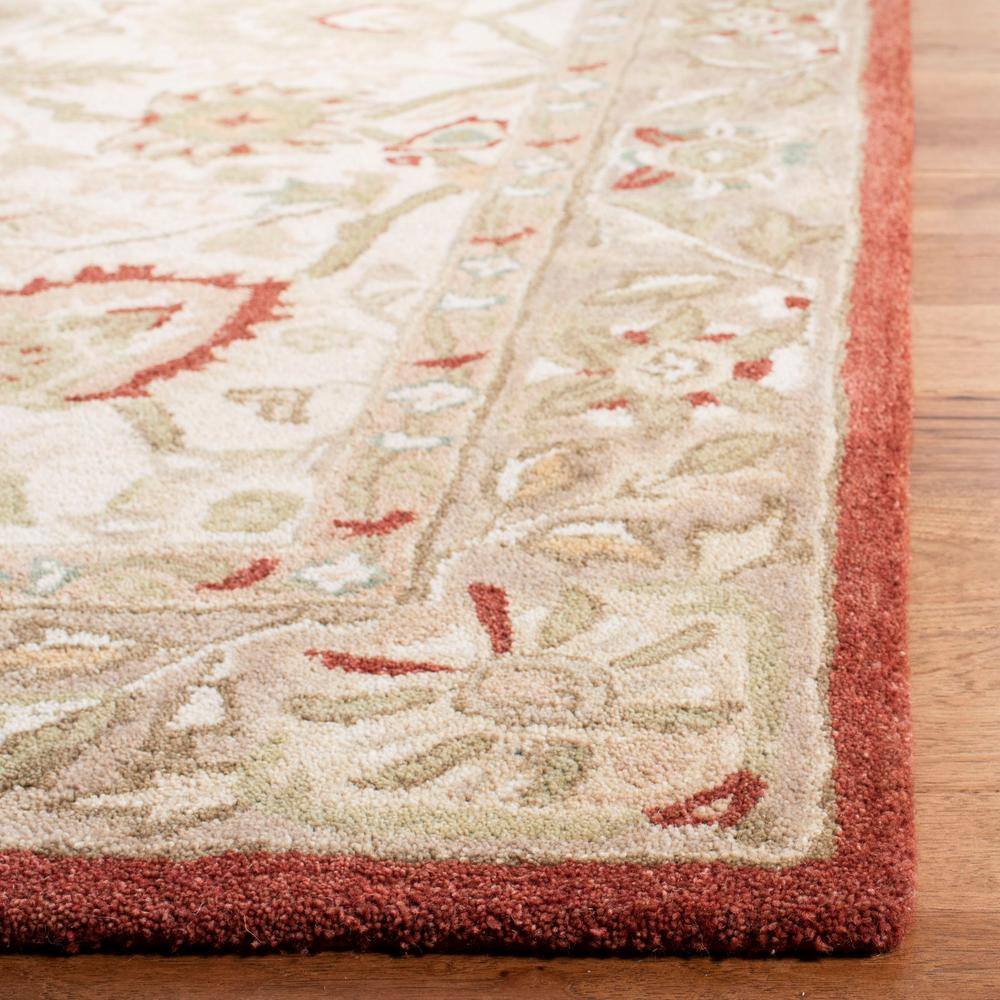 Handmade Beige and Rust Floral Wool Runner Rug