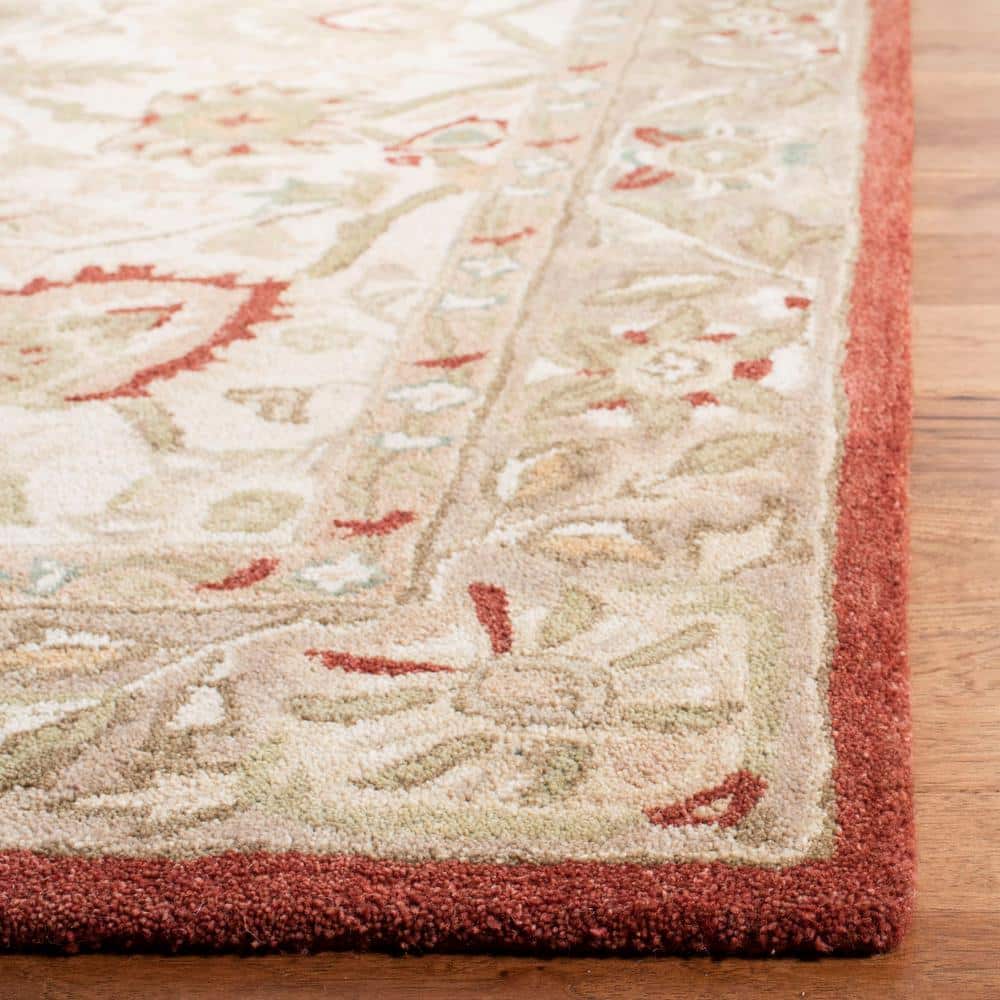 Handmade Floral Tufted Wool Area Rug, Red/Moss, 8' x 10'