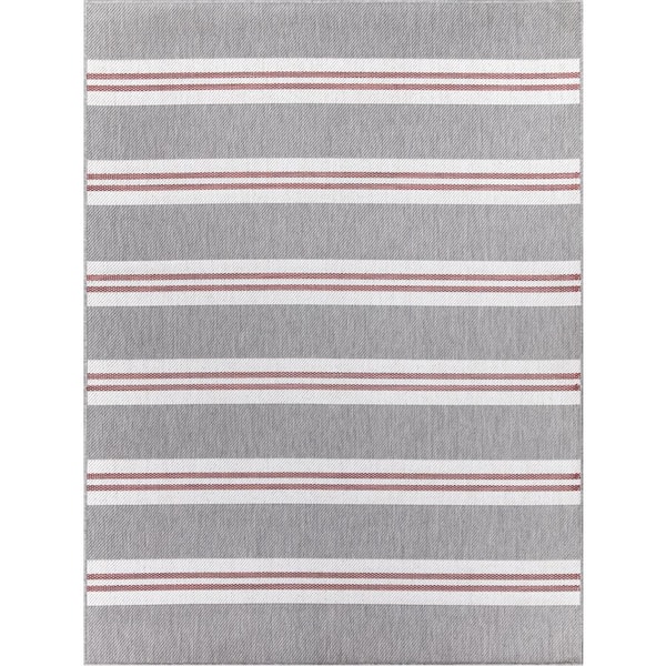 Stripes Gray 8 ft. x 10 ft. Indoor/Outdoor Area Rug