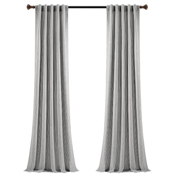HOMEBOUTIQUE Farmhouse Vintage Stripe Black Cotton 40 in. W x 95 in. L Back Tab/Rod Pocket Light Filtering Curtain (Double Panel)
