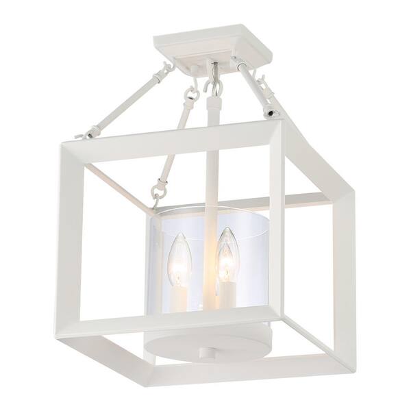 Golden Lighting - Smyth 3-Light 11.75 in. Semi-Flush in Natural White with Clear Glass