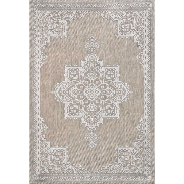 Arden Vintage Casual Medallion Beige/Cream 3 ft. x 5 ft. Indoor/Outdoor Area Rug