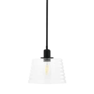 Rhodes 1-Light Matte Black Minimalist Metal and Textured Glass Pendant