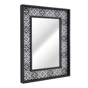 25 in. x 33 in. Black and White Tiled Print Distressed Black Raised Lip Double Framed Accent Mirror