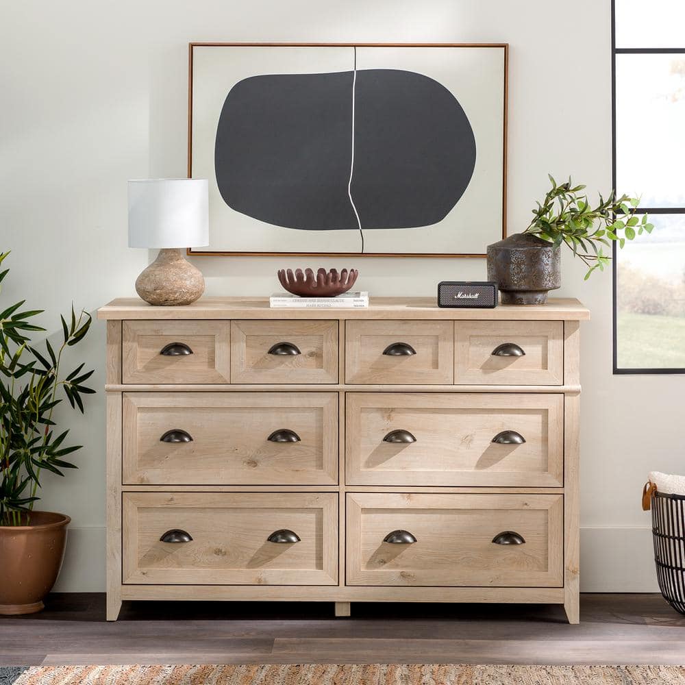 Welwick Designs Farmhouse White Oak 6-Drawer 52 in. W Dresser with Faux ...