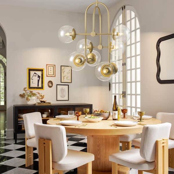 Colebrook 8-Light Modern Gold Linear Clear Glass Globe Bubble Chandelier for Dining Room