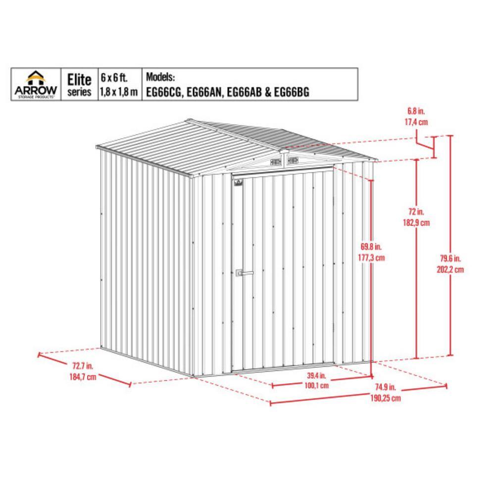 Anthracite Gray 6' x 6' Steel Storage Shed with Double Doors