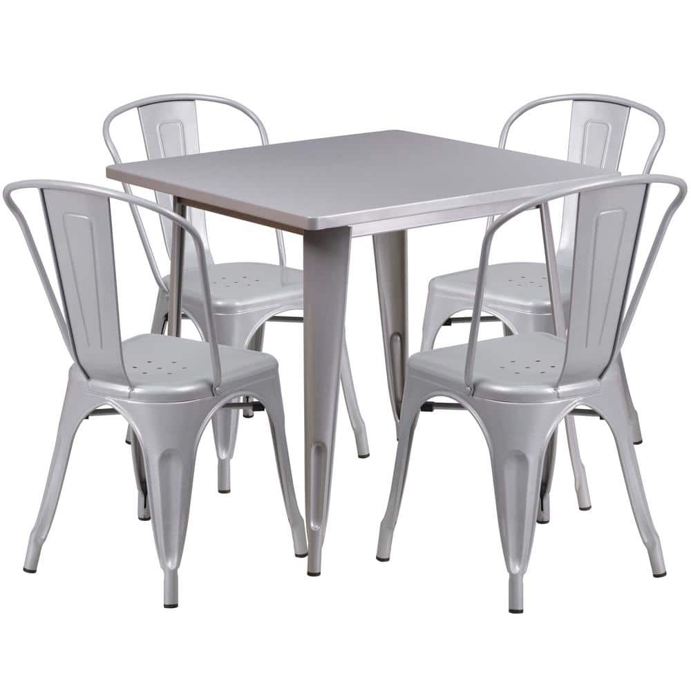 Metal Outdoor Dining Table 31.5 in. Square Metal Indoor-Outdoor Table Set w