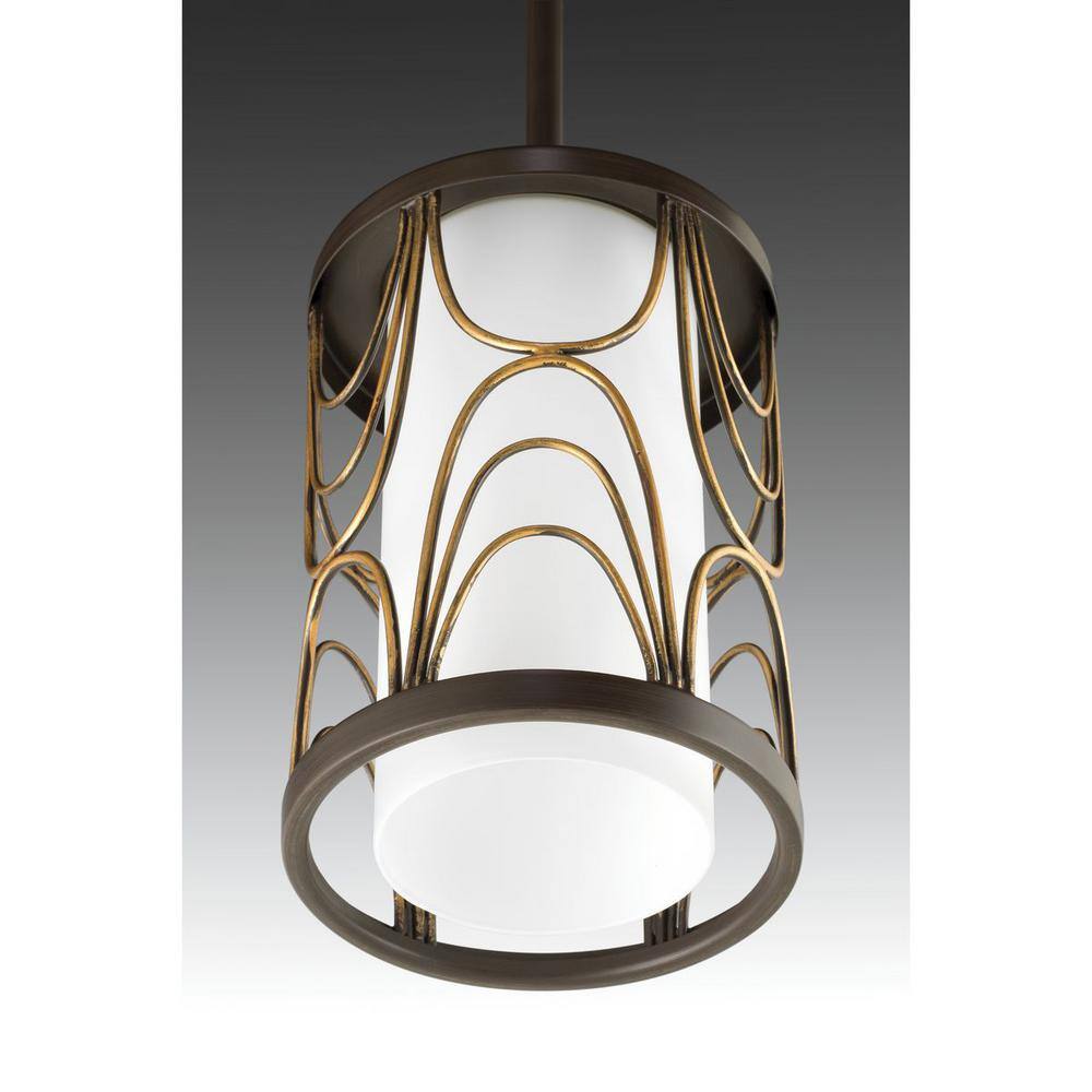 Antique Bronze Mini Pendant with Etched White Glass Shade