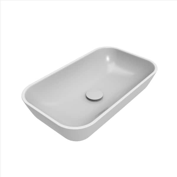 CASTICO Mist 23.6 in. Gloss White Rectangular Vessel Sink with Matching Pop-Up Drain