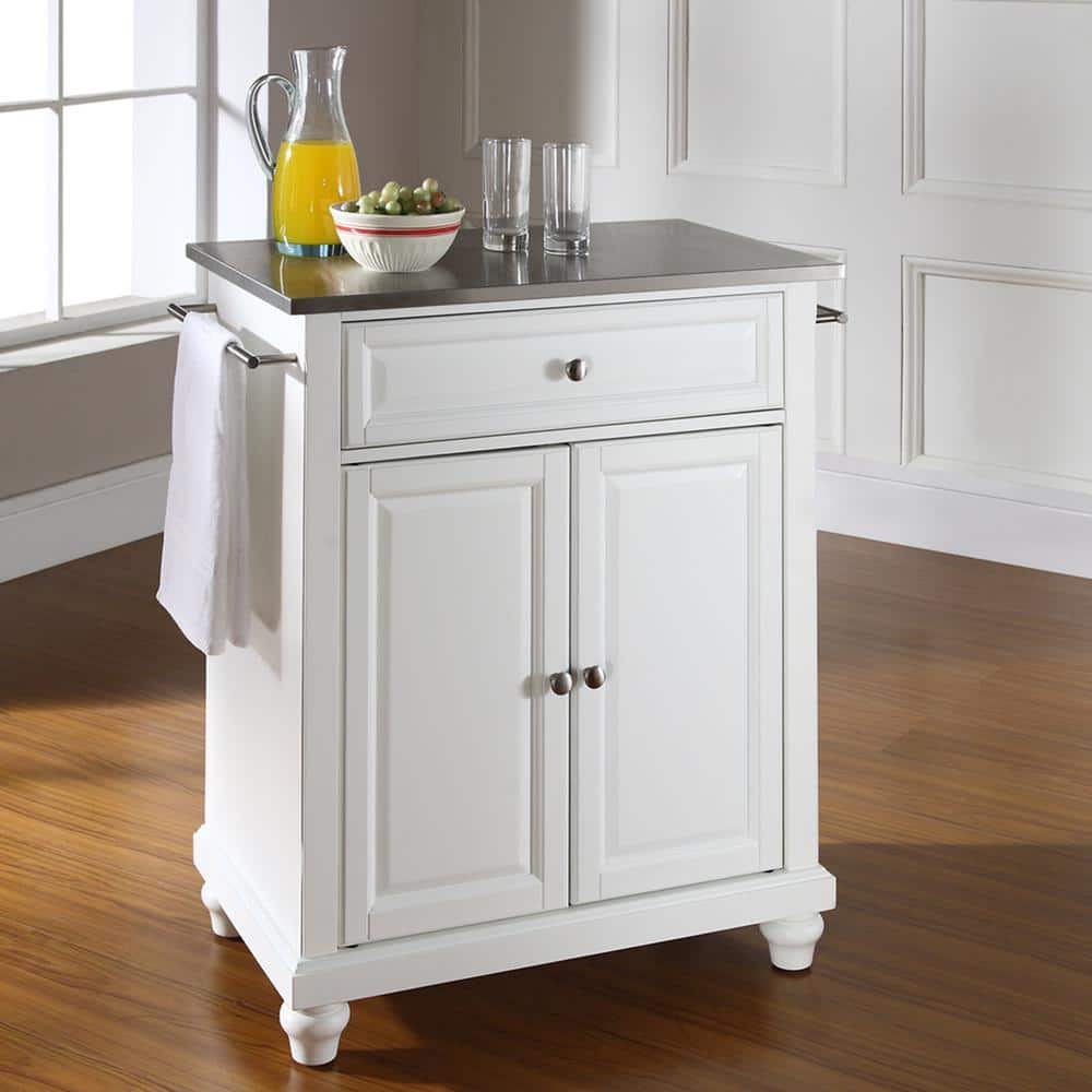 Cambridge White Stainless Steel Top Kitchen Island Cart