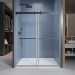 72 in. W x 76 in. H Soft-Closing Double Sliding Frameless Shower Door in Matte Black with Clear Glass