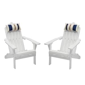 White Folding Wood Adirondack Chair, Outdoor Fire Pit Chair for Lawn & Porch (2-Pack)
